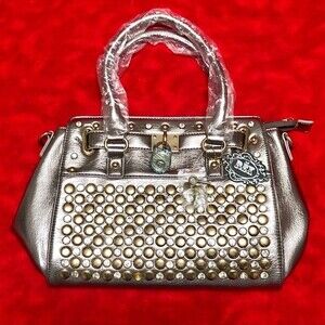 Rex Silver Bedazzled Jeweled Rhinestone Purse Shoulder Bag Lock & Key Keychain